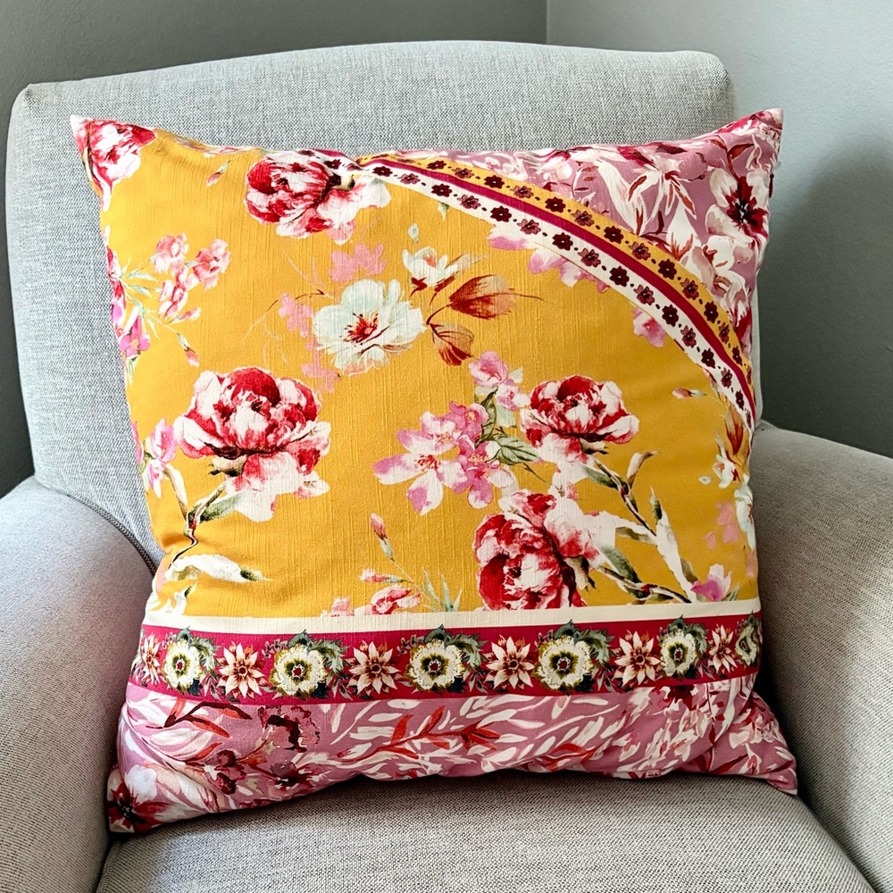 Anthropologie Yellow Floral Patchwork Accent Pillow PRICE FIRM